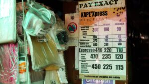 Coffee price list on a cafe menu board